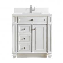 James Martin Vanities 157-V30-BW-1WZ - Bristol 30'' Single Vanity, Bright White w/ Single Hole 3 CM White Zeus Quartz Top &