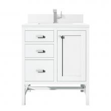 James Martin Vanities E444-V30-GW-1WZ - Addison 30'' Single Vanity, Glossy White w/ Single Hole 3 CM White Zeus Quartz Top &