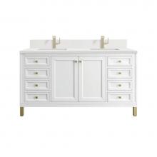 James Martin Vanities 305-V60D-GW-1WZ - Chicago 60'' Double Vanity, Glossy White w/ Single Hole 3 CM White Zeus Top & Backsp