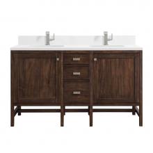 James Martin Vanities E444-V60D-MCA-1WZ - Addison 60'' Double Vanity, Mid-Century Acacia w/ Single Hole 3 CM White Zeus Quartz Top