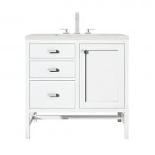 James Martin Vanities E444-V36-GW-3LDL - Addison 36'' Single Vanity, Glossy White w/ 3 CM Lime Delight Quartz Top