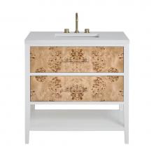 James Martin Vanities D804-V36-LMB-3WZ - Olena 36'' Single Vanity, Light Mappa Burl and Polished White w/ 3 CM White Zeus Quartz