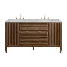 James Martin Vanities 485-V60D-WLT-3VSL - Myrrin 60'' Double Vanity, Mid Century Walnut w/ 3 CM Victorian Silver Quartz Top