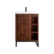 James Martin Vanities E110V24MCAMBKWG - Alicante' 24'' Single Vanity Cabinet, Mid Century Acacia, Matte Black w/White Gloss