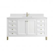 James Martin Vanities 305-V60S-GW-1WZ - Chicago 60'' Single Vanity, Glossy White w/ Single Hole 3 CM White Zeus Top & Backsp