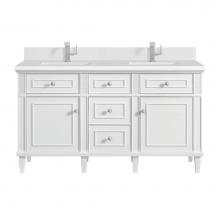 James Martin Vanities 424-V60D-BW-1WZ - Lorelai 60'' Double Vanity, Bright White w/ Single Hole 3 CM White Zeus Quartz Top &