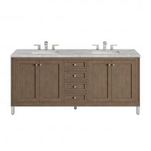 James Martin Vanities 305-V72-WWW-3VSL - Chicago 72'' Double Vanity, Whitewashed Walnut w/ 3 CM Victorian Silver Quartz Top