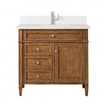 James Martin Vanities 650-V36-SBR-1WZ - Brittany 36'' Single Vanity, Saddle Brown w/ Single Hole 3 CM White Zeus Quartz Top &