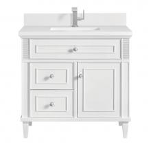 James Martin Vanities 424-V36-BW-1WZ - Lorelai 36'' Single Vanity, Bright White w/ Single Hole 3 CM White Zeus Quartz Top &