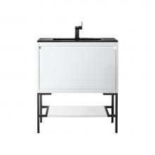 James Martin Vanities 805-V31.5-GW-MB-CH - Mantova 31.5'' Single Vanity, Glossy White, Matte Black Base w/ Charcoal Black Composite