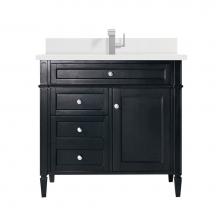 James Martin Vanities 650-V36-BKO-1WZ - Brittany 36'' Single Vanity, Black Onyx w/ Single Hole 3 CM White Zeus Quartz Top &