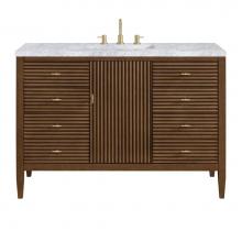 James Martin Vanities 485-V48-WLT-3CAR - Myrrin 48'' Vanity, Mid Century Walnut w/ 3 CM Carrara White Marble Top