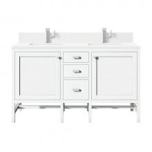 James Martin Vanities E444-V60D-GW-1WZ - Addison 60'' Double Vanity, Glossy White w/ Single Hole 3 CM White Zeus Quartz Top &