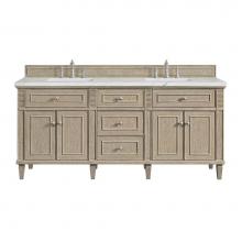 James Martin Vanities 424-V72-WWO-3ENC - Lorelai 72'' Double Vanity, Whitewashed Oak w/ 3 CM Ethereal Noctis Quartz Top