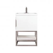 James Martin Vanities 883-V24-GW-BN-WG - Columbia 24'' Single Vanity, Glossy White, Brushed Nickel w/ White Glossy Composite Ston