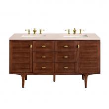 James Martin Vanities 670-V60D-WLT-3EMR - Amberly 60'' Double Vanity, Mid-Century Walnut w/ 3 CM Eternal Marfil Top