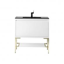 James Martin Vanities 805-V35.4-GW-CB-CH - Mantova 35.4'' Single Vanity, Glossy White, Champagne Brass Base w/ Charcoal Black Compo