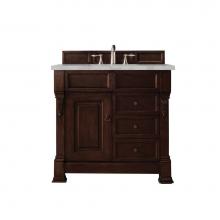 James Martin Vanities 147-114-5566-3VSL - Brookfield 36'' Single Vanity, Burnished Mahogany w/ 3 CM Victorian Silver Quartz Top