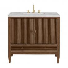 James Martin Vanities 485-V36-WLT-3VSL - Myrrin 36'' Vanity, Mid Century Walnut w/ 3 CM Victorian Silver Quartz Top