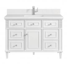 James Martin Vanities 424-V48-BW-1WZ - Lorelai 48'' Single Vanity, Bright White w/ Single Hole 3 CM White Zeus Quartz Top &