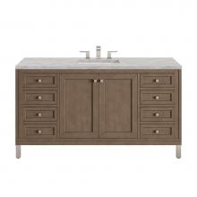 James Martin Vanities 305-V60S-WWW-3VSL - Chicago 60'' Single Vanity, Whitewashed Walnut w/ 3 CM Victorian Silver Quartz Top