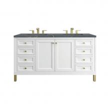 James Martin Vanities 305-V60D-GW-3PBL - Chicago 60'' Double Vanity, Glossy White w/ 3 CM Parisien Bleu Top