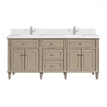 James Martin Vanities 424-V72-WWO-1WZ - Lorelai 72'' Double Vanity, Whitewashed Oak w/ Single Hole 3 CM White Zeus Quartz Top &a