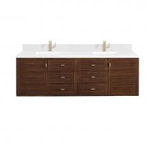 James Martin Vanities 670-V72-WLT-1WZ - Amberly 72'' Double Vanity, Mid-Century Walnut w/ Single Hole 3 CM White Zeus Top &