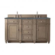 James Martin Vanities 157-V60D-WW-3PBL - Bristol 60'' Double Vanity, Whitewashed Walnut w/ 3 CM Parisien Bleu Quartz Top