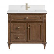 James Martin Vanities 424-V36-WLT-1WZ - Lorelai 36'' Single Vanity, Mid-Century Walnut w/ Single Hole 3 CM White Zeus Quartz Top