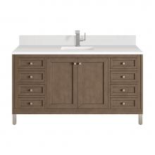 James Martin Vanities 305-V60S-WWW-1WZ - Chicago 60'' Single Vanity, Whitewashed Walnut w/ Single Hole 3 CM White Zeus Quartz Top