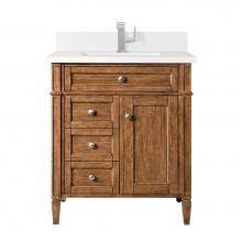 James Martin Vanities 650-V30-SBR-1WZ - Brittany 30'' Single Vanity, Saddle Brown, w/ Single Hole 3 CM White Zeus Quartz Top &am