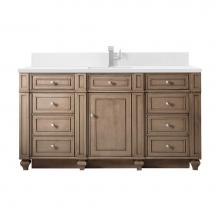 James Martin Vanities 157-V60S-WW-1WZ - Bristol 60'' Single Vanity, Whitewashed Walnut w/ Single Hole 3 CM White Zeus Quartz Top