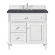 James Martin Vanities 424-V36-BW-3CSP - Lorelai 36'' Single Vanity, Bright White w/ 3 CM Charcoal Soapstone Quartz Top