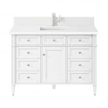 James Martin Vanities 655-V48-BW-1WZ - Brittany 48'' Single Vanity, Bright White w/ Single Hole 3 CM White Zeus Quartz Top &