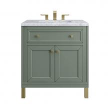 James Martin Vanities 305-V30-SC-3CAR - Chicago 30'' Single Vanity, Smokey Celadon w/ 3 CM Carrara Marble Top