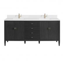 James Martin Vanities 485-V72-CBO-1WZ - Myrrin 72'' Vanity, Carbon Oak w/ Single Hole 3 CM White Zeus Quartz Top & Backsplas