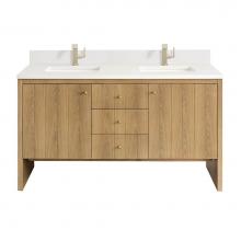 James Martin Vanities 435-V60D-LNO-1WZ - Hudson 60'' Double Vanity, Light Natural Oak w/ Single Hole 3 CM White Zeus Top & Ba