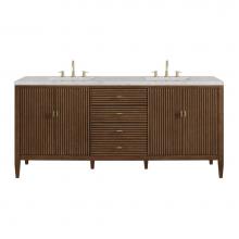 James Martin Vanities 485-V72-WLT-3EJP - Myrrin 72'' Double Vanity, Mid Century Walnut w/ 3 CM Eternal Jasmine Pearl Quartz Top