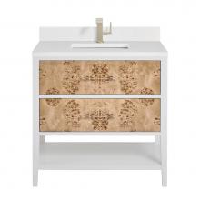 James Martin Vanities D804-V36-LMB-1WZ - Olena 36'' Single Vanity, Light Mappa Burl and Polished White w/ Single Hole 3 CM White