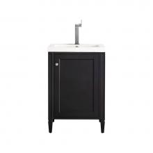 James Martin Vanities E652V24BKOWG - Britannia 24'' Single Vanity Cabinet, Black Onyx w/ White Glossy Composite Countertop