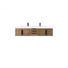 James Martin Vanities 983-V72D-W-LO-B-GW - Columbia 72'' Double Wall Mount Vanity, Latte Oak, Matte Black w/ Glossy White Composite