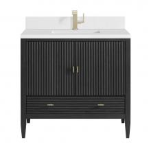 James Martin Vanities 485-V36-CBO-1WZ - Myrrin 36'' Vanity, Carbon Oak w/ Single Hole 3 CM White Zeus Quartz Top & Backsplas