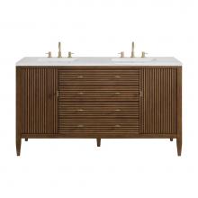 James Martin Vanities 485-V60D-WLT-3AF - Myrrin 60'' Double Vanity, Mid Century Walnut w/ 3 CM Arctic Fall Solid Surface Top