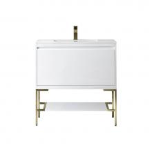 James Martin Vanities 805-V35.4-GW-CB-GW - Mantova 35.4'' Single Vanity, Glossy White, Champagne Brass Base w/ Glossy White Composi