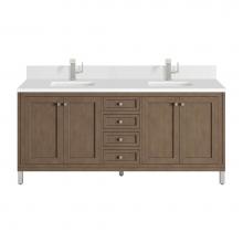 James Martin Vanities 305-V72-WWW-1WZ - Chicago 72'' Double Vanity, Whitewashed Walnut w/ Single Hole 3 CM White Zeus Quartz Top