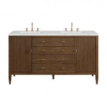 James Martin Vanities 485-V60D-WLT-3ENC - Myrrin 60'' Double Vanity, Mid Century Walnut w/ 3 CM Ethereal Noctis Quartz Top