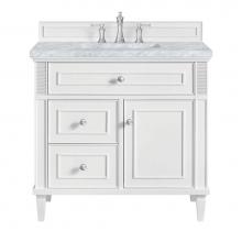 James Martin Vanities 424-V36-BW-3CAR - Lorelai 36'' Single Vanity, Bright White w/ 3 CM Carrara White Marble Top