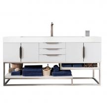 James Martin Vanities 983-V72S-GW-BN-GW - Columbia 72'' Single Vanity, Glossy White, Brushed Nickel w/ Glossy White Composite Ston