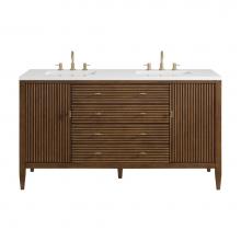 James Martin Vanities 485-V60D-WLT-3WZ - Myrrin 60'' Double Vanity, Mid Century Walnut w/ 3 CM White Zeus Quartz Top